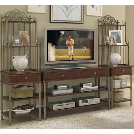 3 Piece Entertainment Center with Antiqued Brass Metalwork